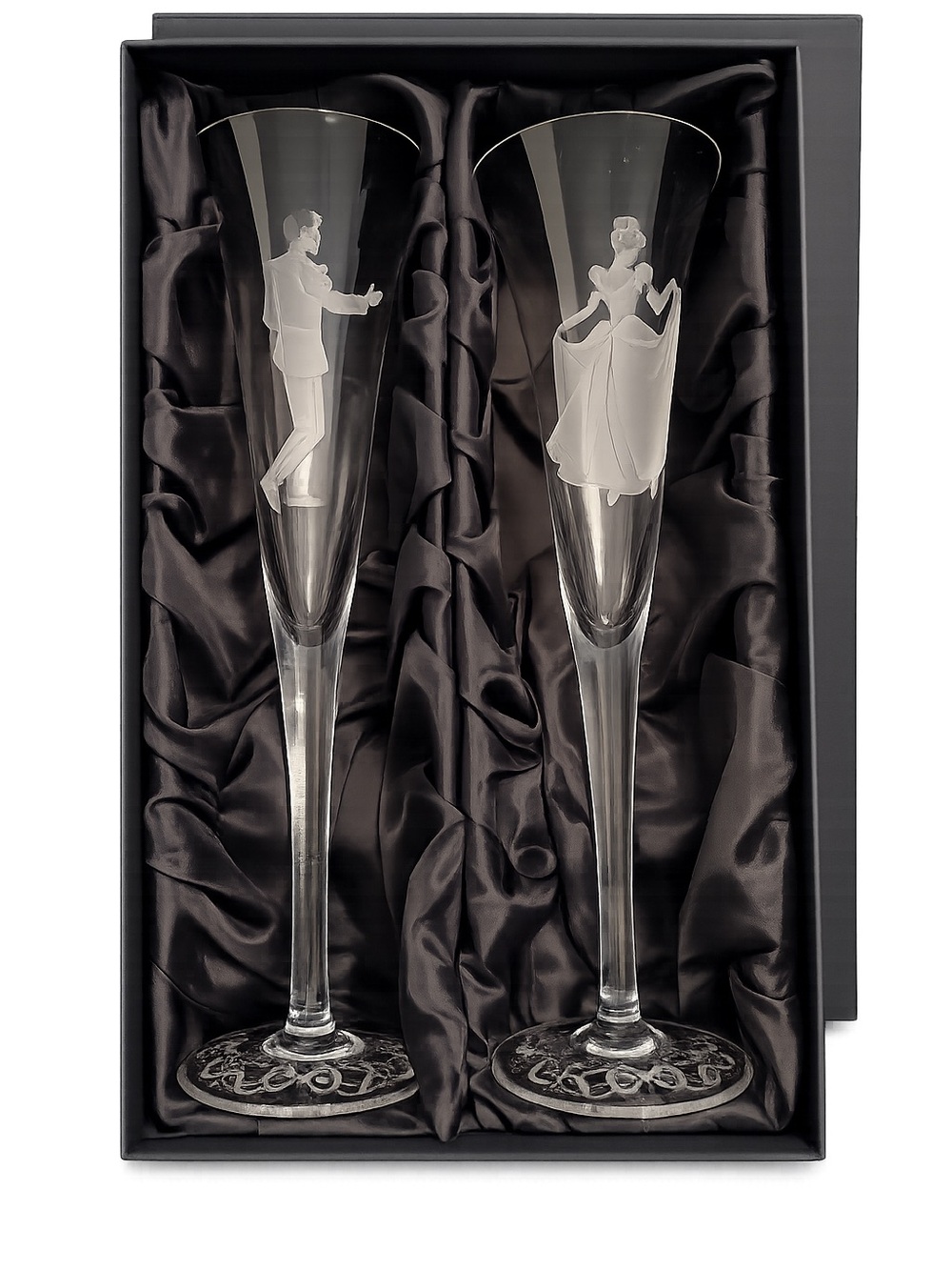 Disney Etched Cinderella & Prince Champagne Flutes - Clear Glass